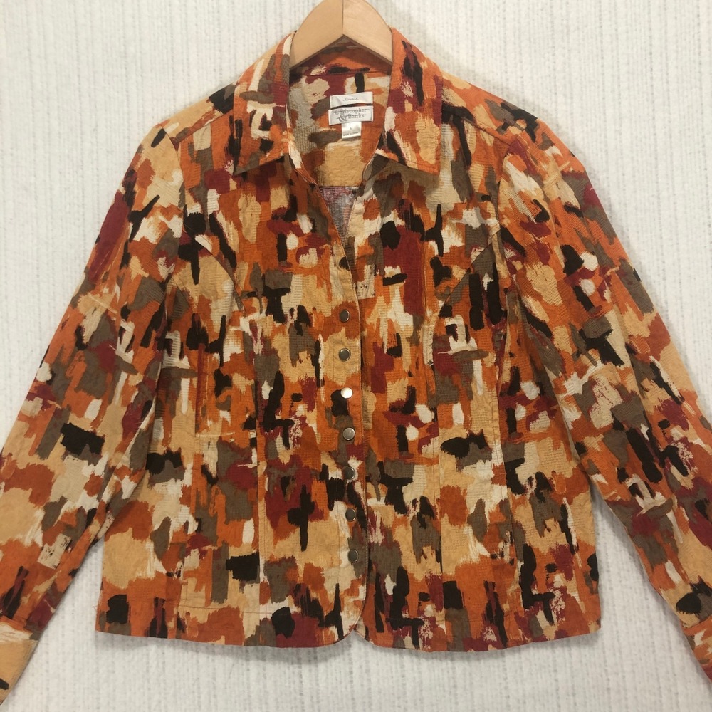 Christopher & Banks Abstract Print Jacket Button Front Stretch Size M